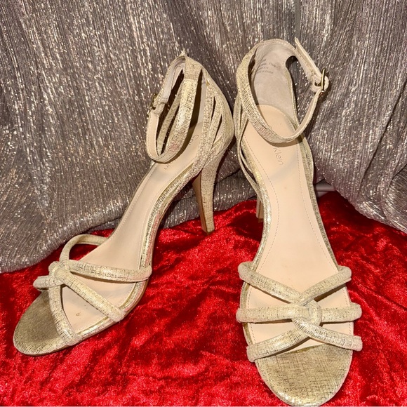 Calvin Klein Shoes - Calvin Klein Metallic Glam Gold Strap High Heels Formal Christmas New Years Eve